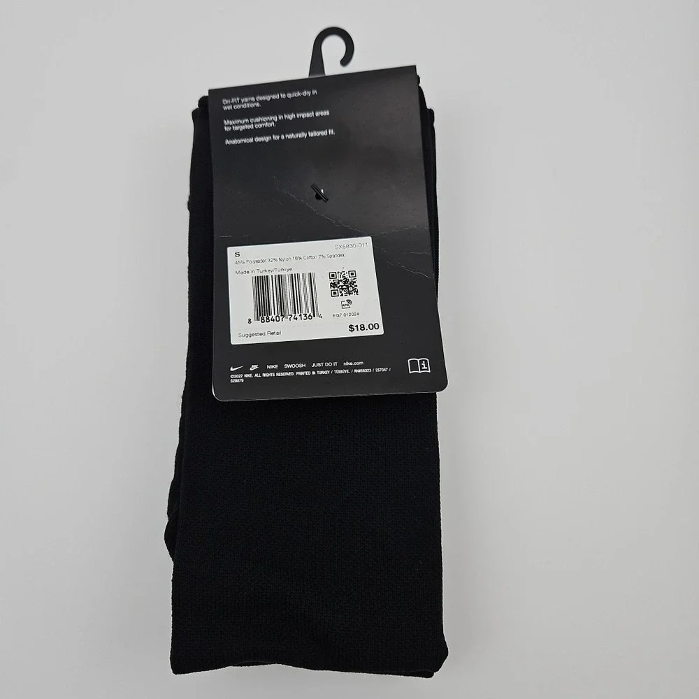 Nike Squad Soccer Socks‎ Black Size S Women's 4-6 / Youth 3Y-5Y SX6830-011 New